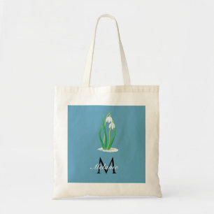 Tote Bag Snowdrops Fleurs Printemps Monogramme Personnalisé