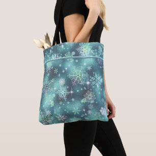 Tote Bag Snowflakes le plus beau Motif ID Turquoise846
