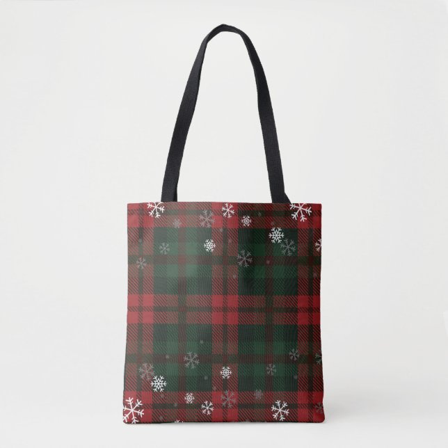 Tote Bag Snowflakes Plaid Famille de Noël Motif (Devant)