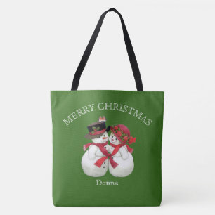 Tote Bag Snowman Couple, Joyeux Noël