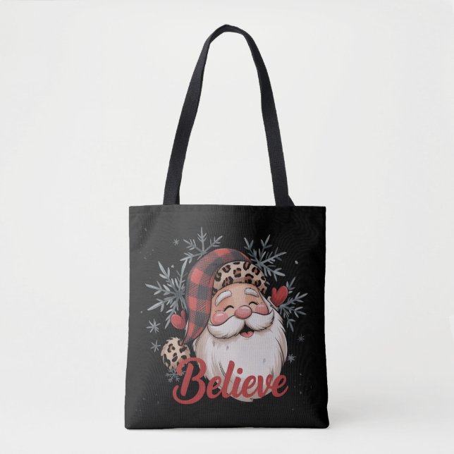 Tote Bag Snowman Croit Père Noël Red Plaid Casquette Noël (Devant)