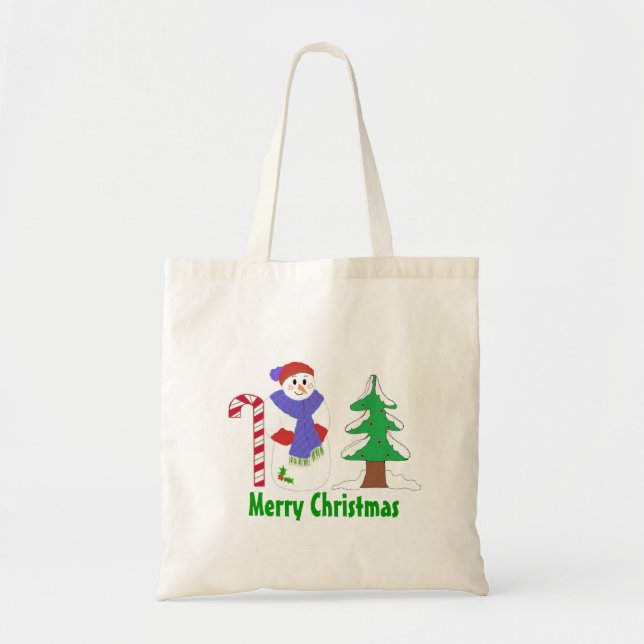 Tote Bag Snowman mignon avec Sucre de canne et arbre (Devant)