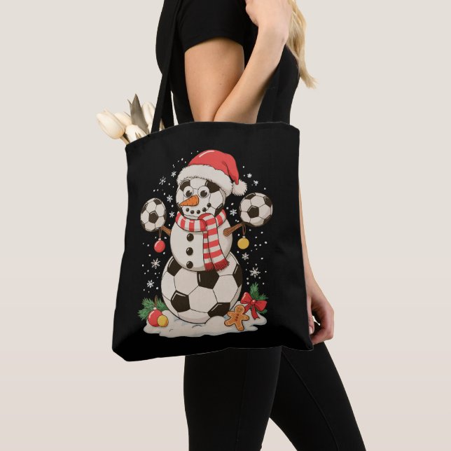 Tote Bag Snowman Soccer Noël Fête hiver Noël Sport (De près)