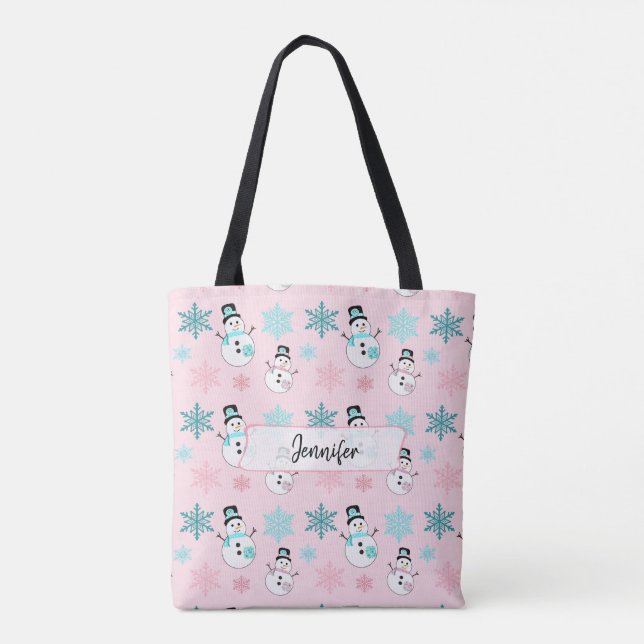 Tote Bag Snowmen et Snowflakes personnalisés Noël (Dos)