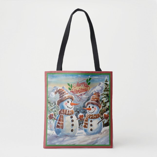 Tote Bag Snowmen, Joyeux Noël, (Devant)