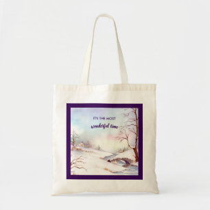 Tote Bag Snowy Bridge Watercolor Landscape