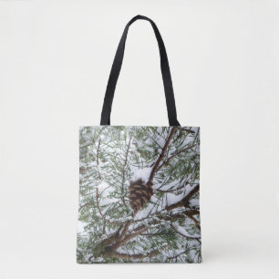 Tote Bag Snowy Pine Cône II hiver Photographie de la nature
