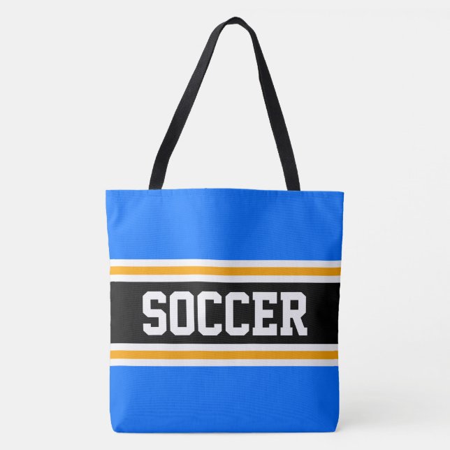 Tote Bag SOCCER athlétique Bleu clair Bleu Noir Jaune rayur (Devant)