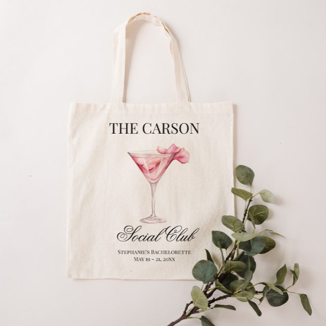 Tote Bag Social Club Cocktail rose Bachelorette Canvas (Custom Name Pink Cocktail Social Club Canvas Bag
)
