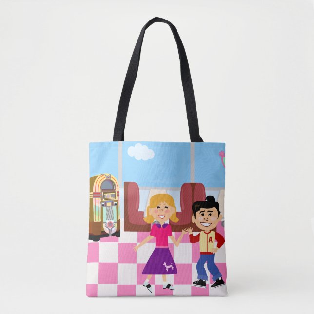 Tote Bag Sock Hop Diner Love Retro Design de dessin animé (Devant)