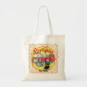 Tote Bag Sock Monkey Firetruck Firefighter nom personnalisé