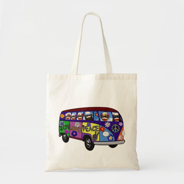Tote Bag Sock Monkey Peace Bus  (Devant)
