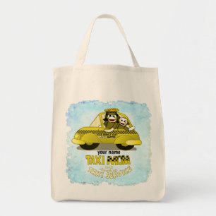 Tote Bag Sock Monkey Taxi Maman nom personnalisé