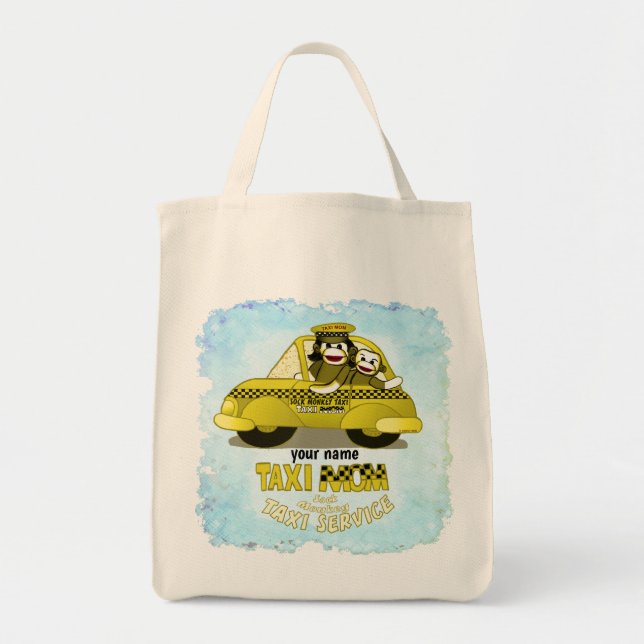 Tote Bag Sock Monkey Taxi Maman nom personnalisé (Devant)