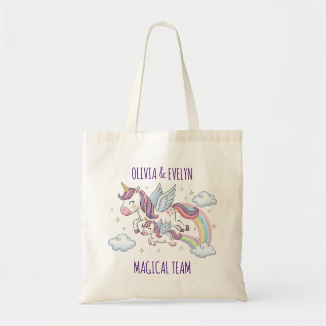 Tote Bag Sœurs Licornes Volantes Équipe Magique (Devant)