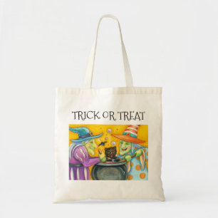 TOTE BAG SŒURS SORCIÈRES, CHAT NOIR, HALLOWEEN FRIANDISES O