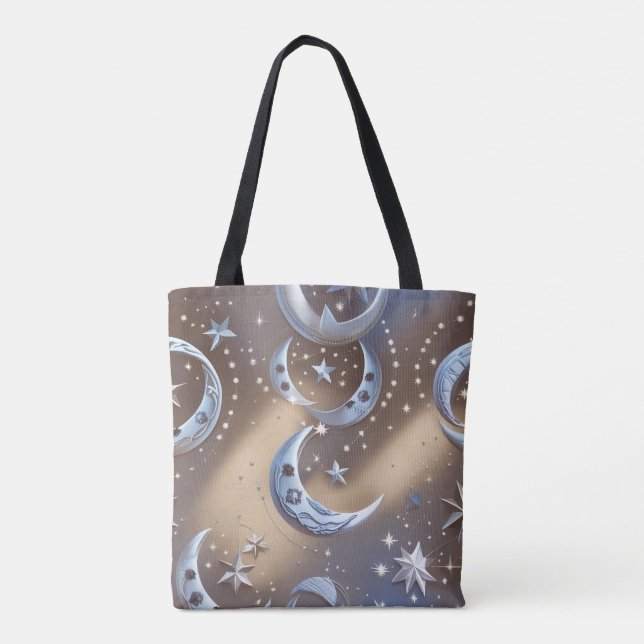 Tote Bag Soft Beige Silvery Blue Moon Calm Elegance (Dos)