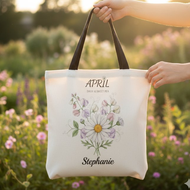 Tote Bag Soft Daisy Birth Flower – Personalized April Gift (Wildflower Daisy Birth Flower – Personalized April Tote)