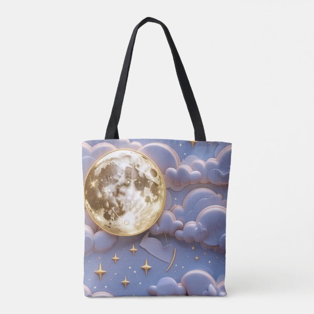Tote Bag Soft Gold Pale Blue Lavender Moon Serenity (Dos)