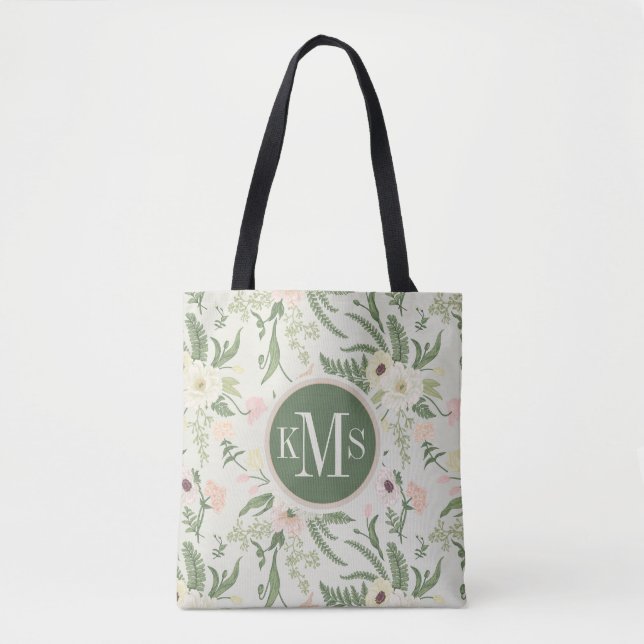 Tote Bag Soft Mint Green Garden Motif (Devant)