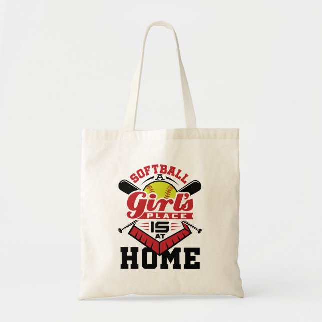 Tote Bag Softball La place d'une fille est à la maison (Devant)