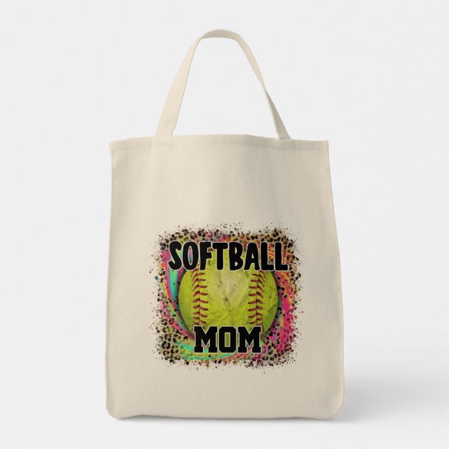 Tote Bag Softball Mom Tie Dye Empreinte de léopard Yellow B (Dos)