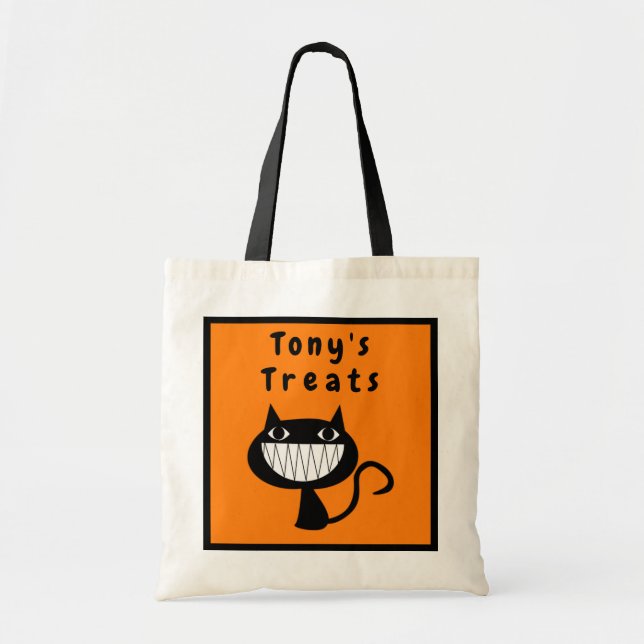 Tote Bag Soins d'Halloween personnalisés Chat noir souriant (Devant)