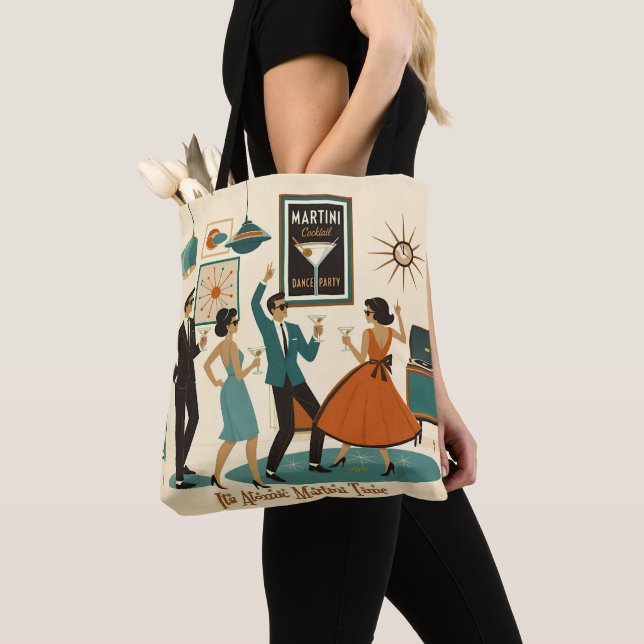 Tote Bag Soirée Cocktail Mid Century It's Atomic Martini Ti (De près)