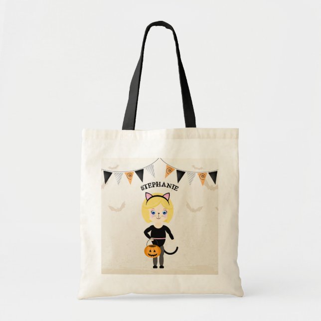 Tote Bag Soirée d'Halloween en chats (Devant)