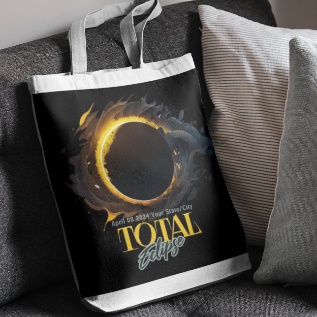 Tote Bag Solar Eclipse Don 2024 Votre Ville État Noir (Créateur téléchargé)