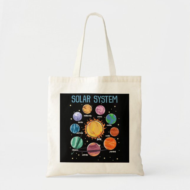 Tote Bag Solar System Planets Science Space Boys Girls STEM (Devant)