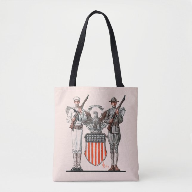 Tote Bag Soldat, marin et bouclier des États-Unis (Devant)