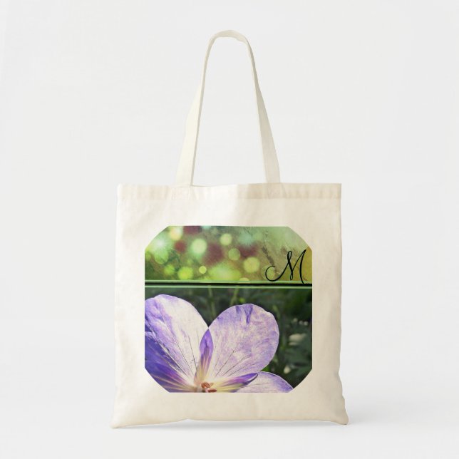 Tote Bag Soleil à fleurs violettes (monogramme) (Devant)