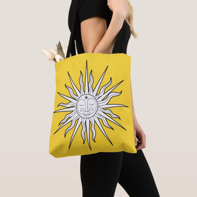 Tote Bag Soleil Céleste Astrologie Caprice Jaune et Blanc (De près)