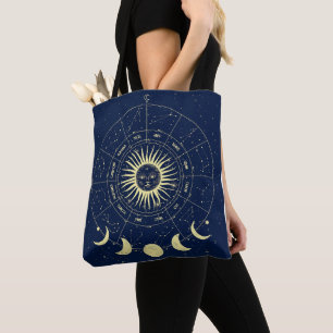 Tote Bag Soleil Céleste Phases de Lune Zodiaque