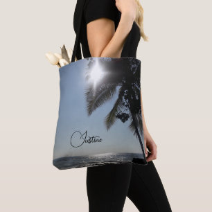 Tote Bag Soleil éclairé Palm Tree Océan Personnalisé