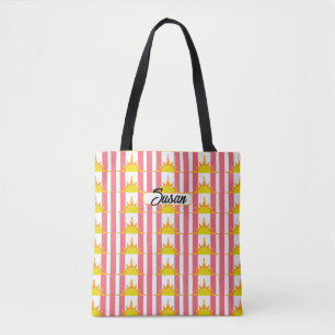 Tote Bag Soleil jaune orange sur bandes roses