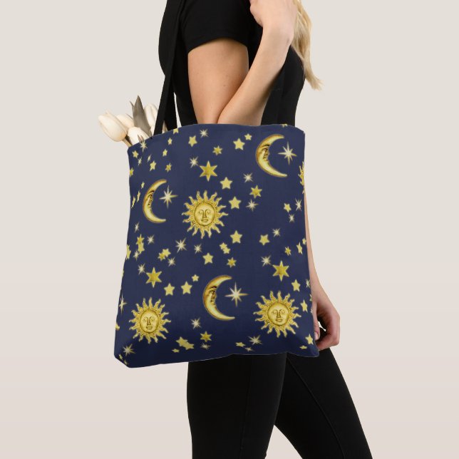 Tote Bag Soleil, Lune et étoiles (De près)