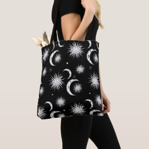 Tote Bag Soleil Lune Étoiles Céleste Astrologie Noir & Blan
