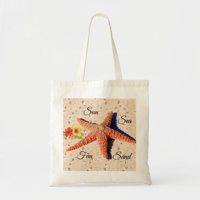 Tote Bag Soleil, mer, sable et coquillage amusant fourre-to (Devant)