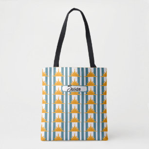 Tote Bag Soleil orange jaune sur bandes Turquoises