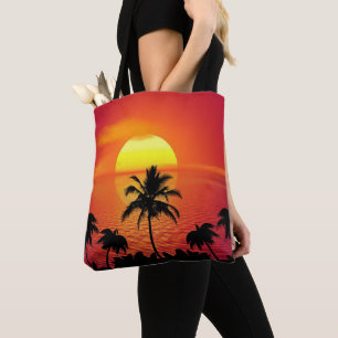 Tote Bag Soleil rouge Tropical Palm Beach