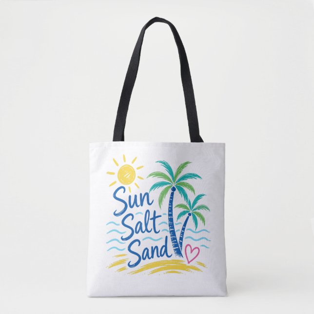 Tote Bag Soleil Sel Sable – Palmier de Plage Tropical Été  (Devant)