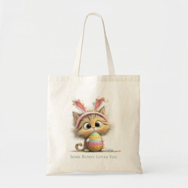 Tote Bag Some Bunny Loves You Cute Easter Cat  (Devant)