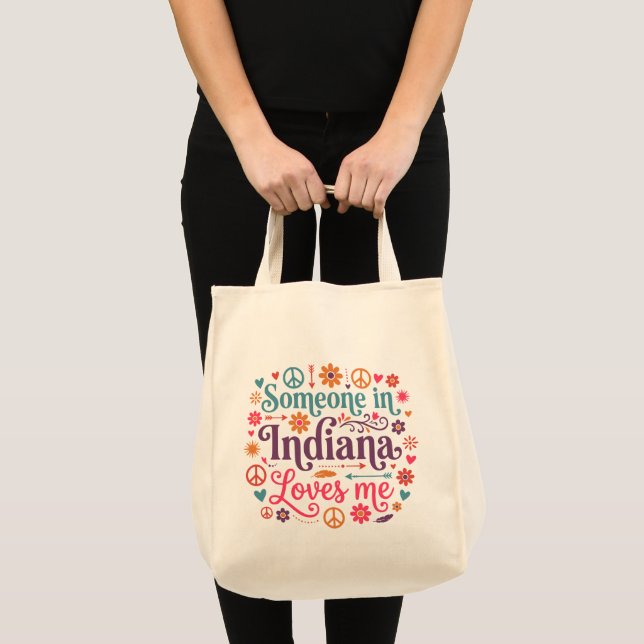 Tote Bag Someone in Indiana Loves Me Boho Hippie Design (Devant (produit))