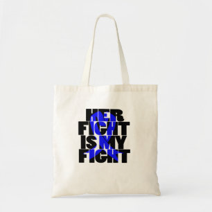 Tote Bag Son combat est mon combat Colon Cancer Blue Ribbon