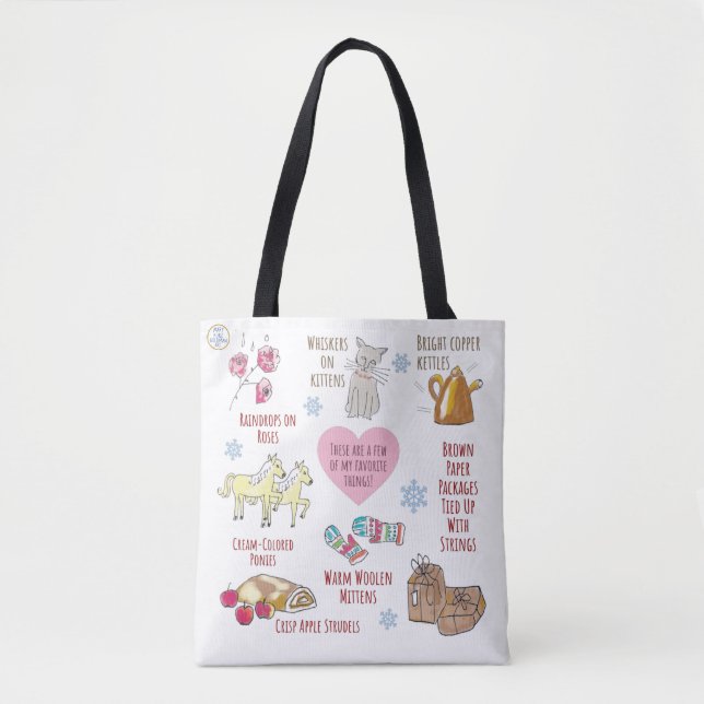 Tote Bag Son de la musique Mes choses préférées Illustré à  (Devant)