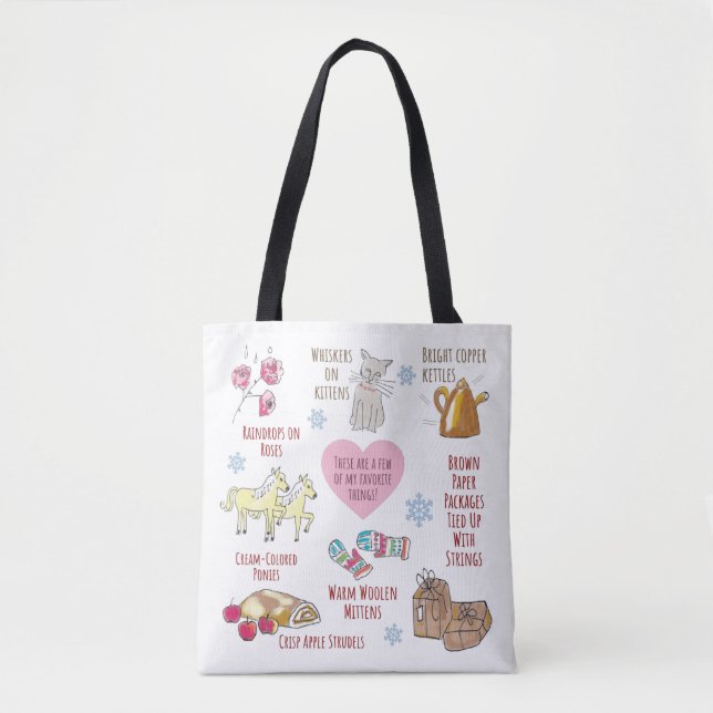 Tote Bag Son de la musique Mes choses préférées Illustré à  (Devant)
