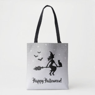 Tote Bag Sorcier Élégant Gris Et Noir Joyeux Halloween