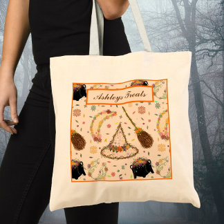 Tote Bag Sorcière botanique boho Halloween fantaisiste